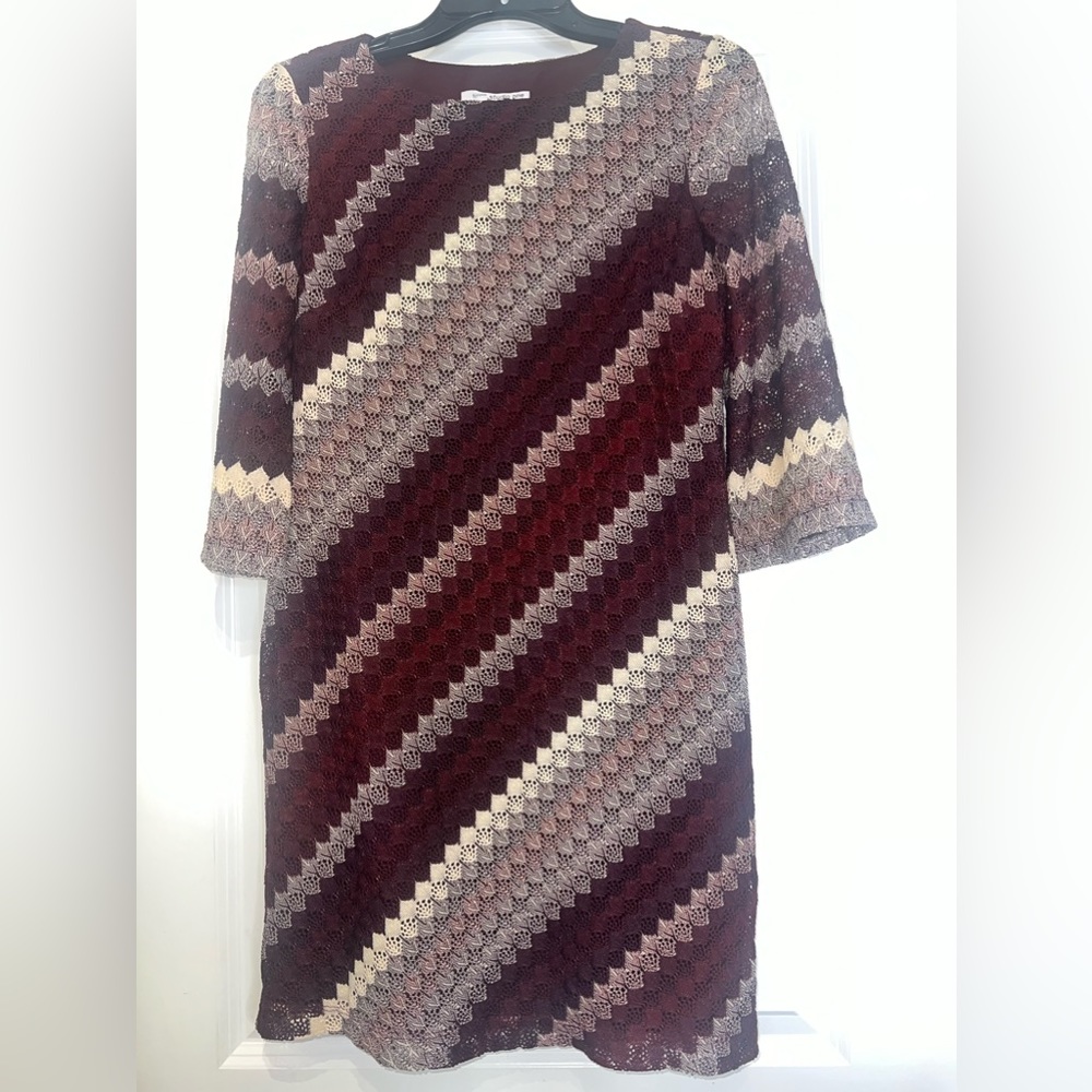 Stripped Lace Marron/Burgundy Work Dress